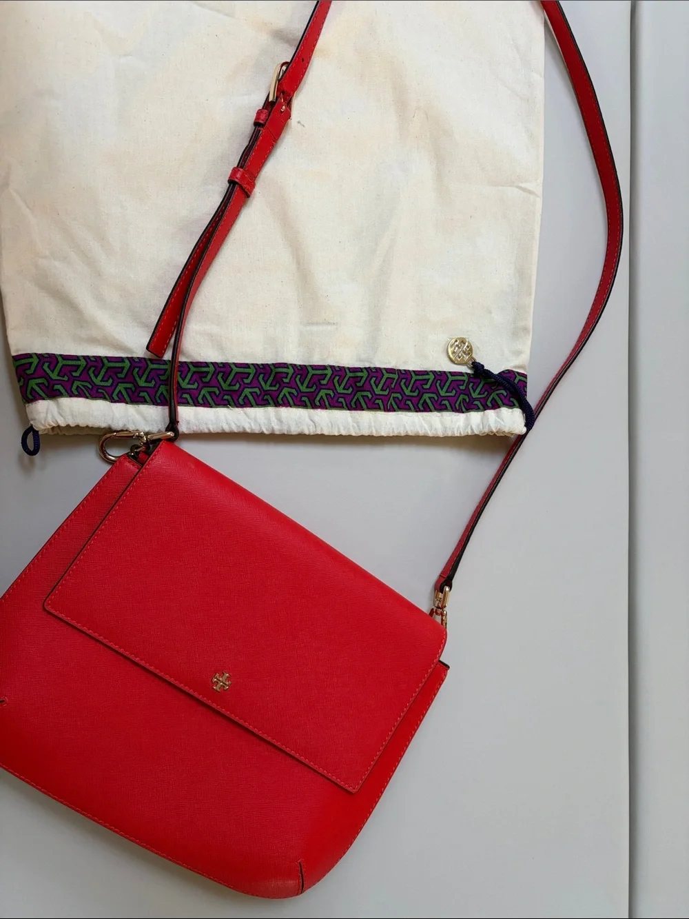 Tory Burch Red Saffiano Leather Crossbody with Gold Hardware